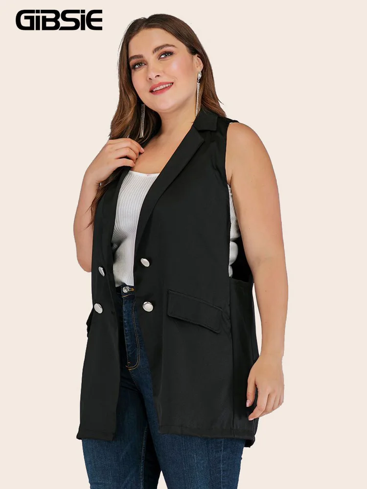 Женский жилет без рукавов GIBSIE длинный двухслойный черный с отложным воротником