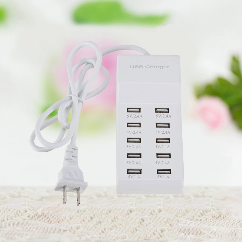 

10 Ports USB Charger Phone Tablet Stable Current Desktop Fast Charging Station Durable Housing 12A Power Supply EU Plug