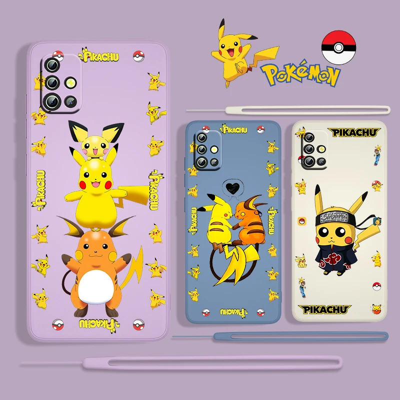 

Cartoon Love Pikachu For Samsung Galaxy A73 A53 A33 A52 A32 A22 A71 A51 A21S A03S A30S A50 Liquid Rope Phone Case Cover Fundas