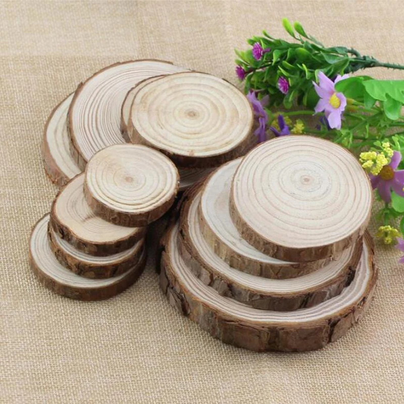 

A1PC Unfinished Natural Round Wood Slices Circles With Tree Bark Log Discs For DIY Crafts Wedding Party Painting Home Decoration