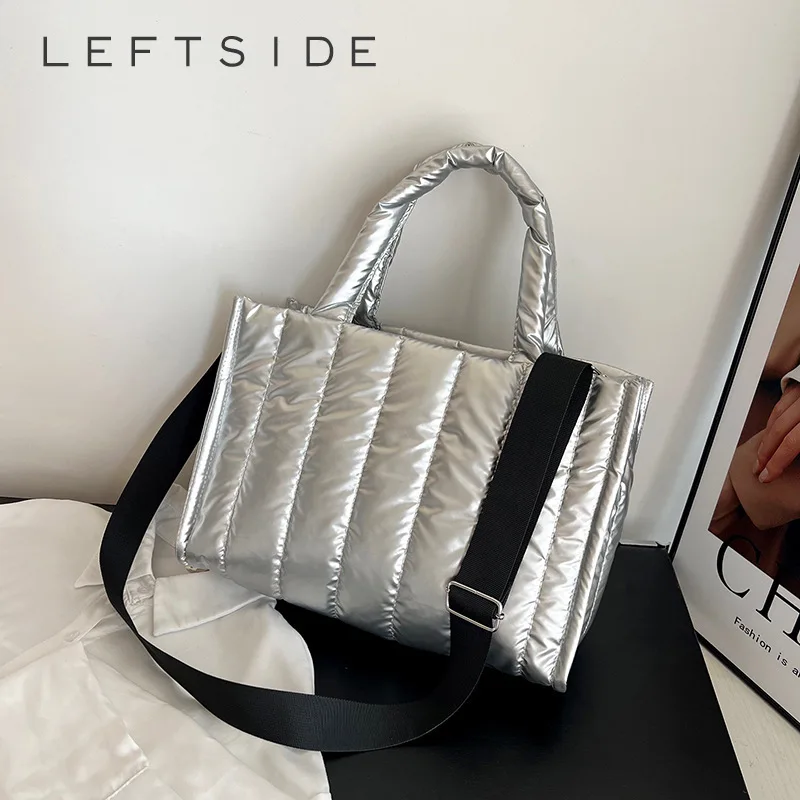 

LEFTSIDE Silver Padded Crossbody Bags for Women 2023 Winter Korean Fashion Designer Female Luxury Shoulder Bag Handbags