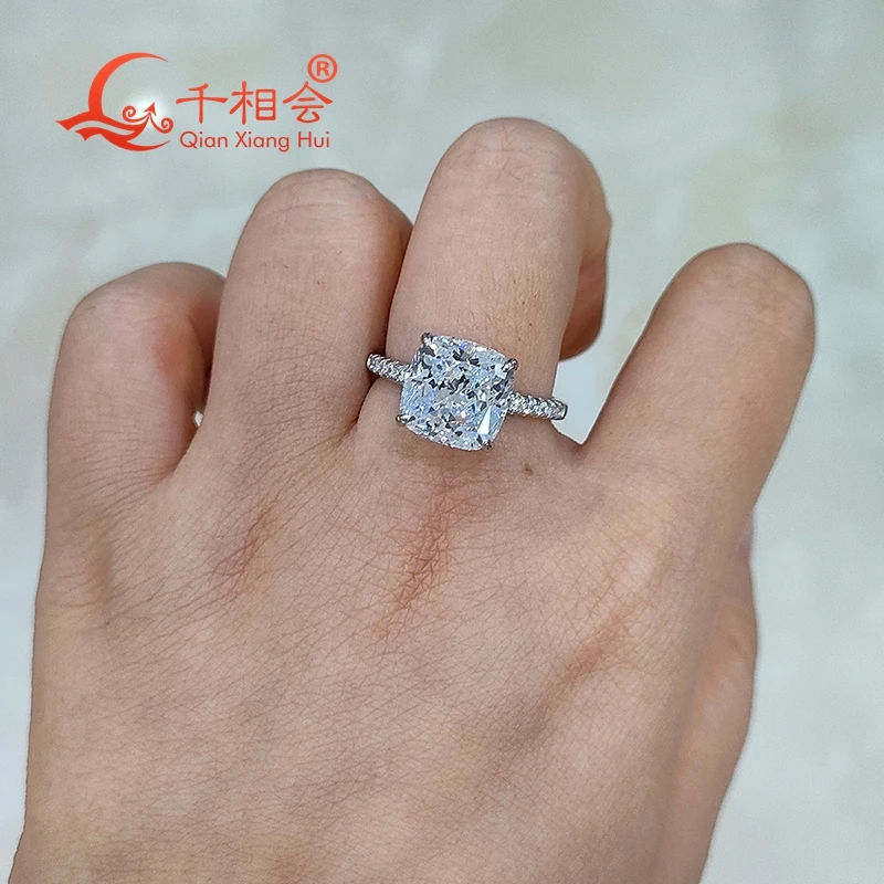 5ct 10*10mm cushion Ring half Band 925 Sterling Silver D Color VVS Round Moissanite Diamond Jewelry making wedding datting