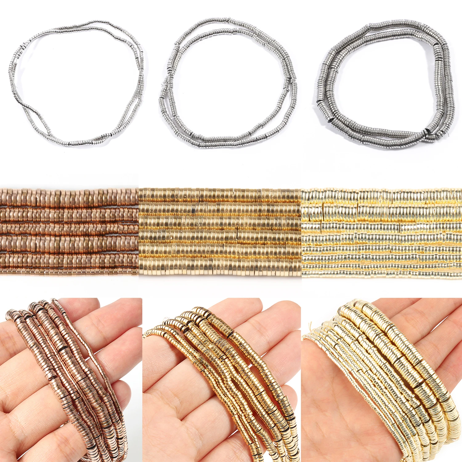 

2/3/4/6mm Natural Gold Plated Hematite Beads Rondelle Beads Flat Round Disc Loose Spacer Beads For Necklace Earring Bracelet Diy