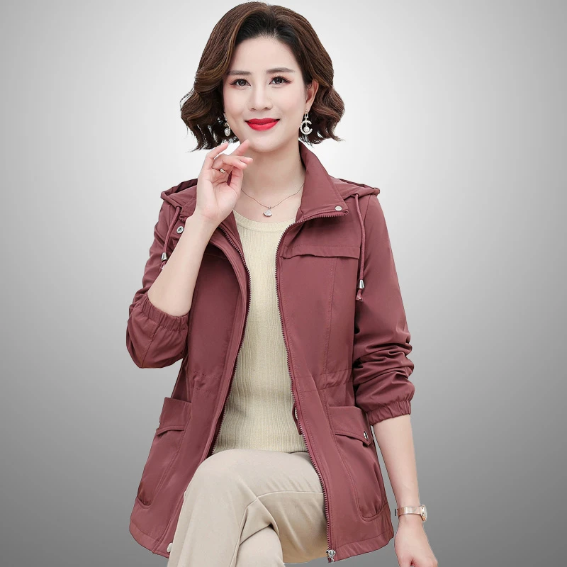 

Mother's Windbreaker Spring Autumn Fashion Wide Lady jacket Coat Thin Noble Middle-Aged Elderly Women Top Foreign Style