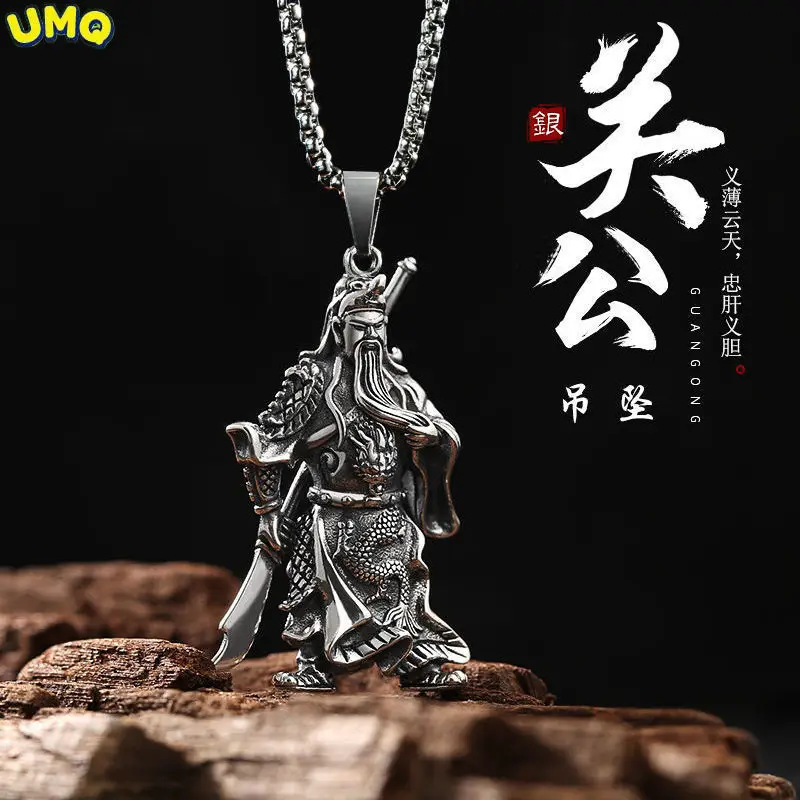 

999 Sterling Silver Three-dimensional Solid Guan Erye Pendant for Men Gold Guan Gong Necklace for Men Fortune Transfer Silver