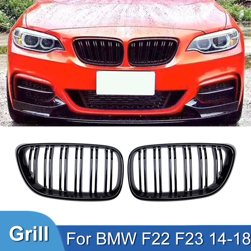 

Pulleco For BMW 2 Series F22 F23 F87 M2 Car Front Bumper Grilles Kidney Racing Grill Double Slat Grille Gloss Black 2014-2018