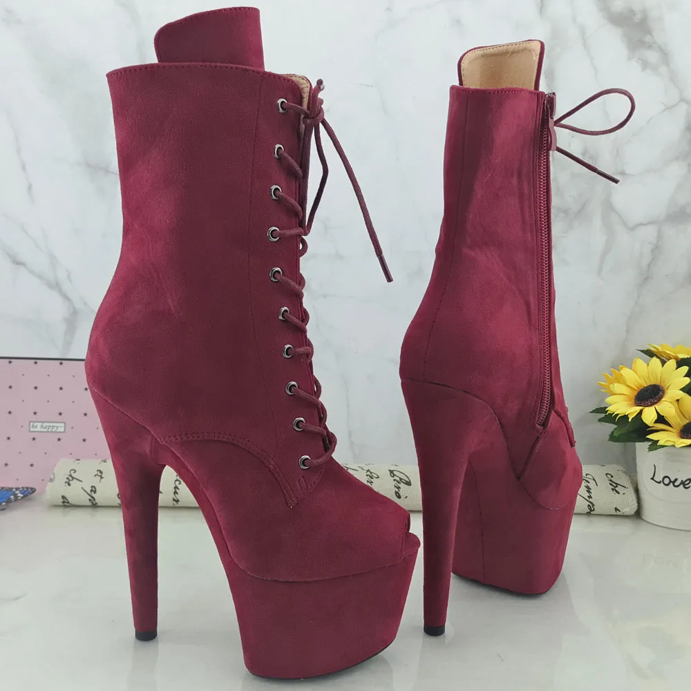 Leecabe 7inche Pole dance boot with suede covered High Heel platform open toe Pole Dance shoes
