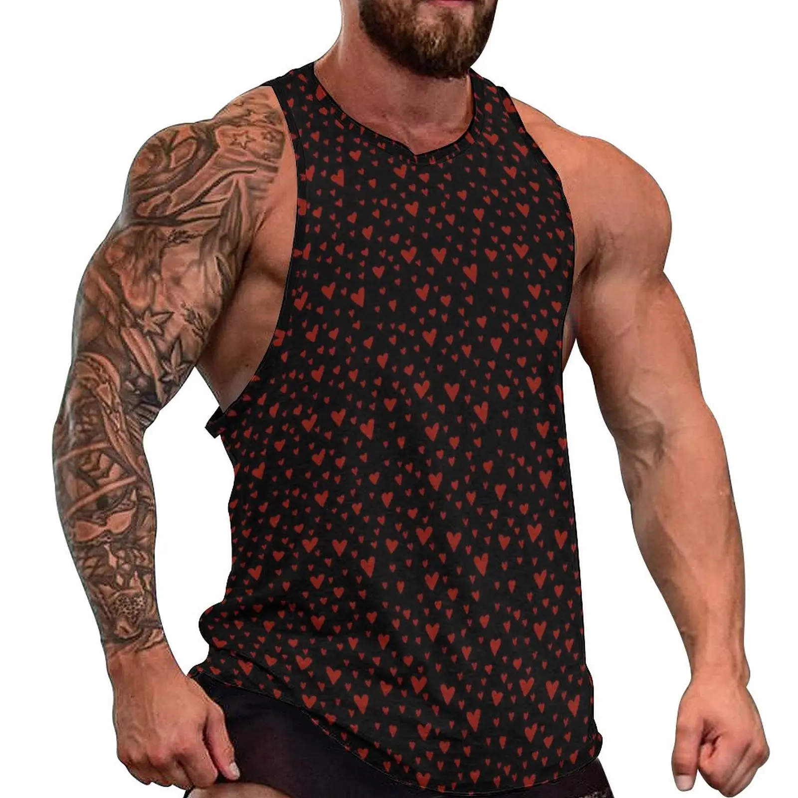 

Red Hearts Tank Top Man's Love Valentine Tops Summer Design Gym Trendy Oversized Sleeveless Vests