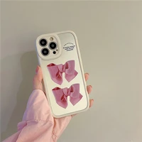 fashion cute painted bow tie makeup mirror female soft case for iphone 11 12 13 pro max 7 8 plus xr x xs anti drop cover fundas