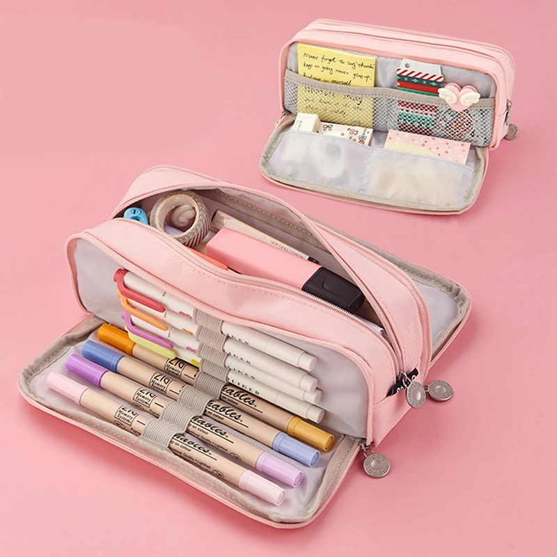 

Solid Color Multi Layer Pencil Case Bag Multi Functional School Stationery Gift Pencil Box Pencilcase For Girls Boys Supplies
