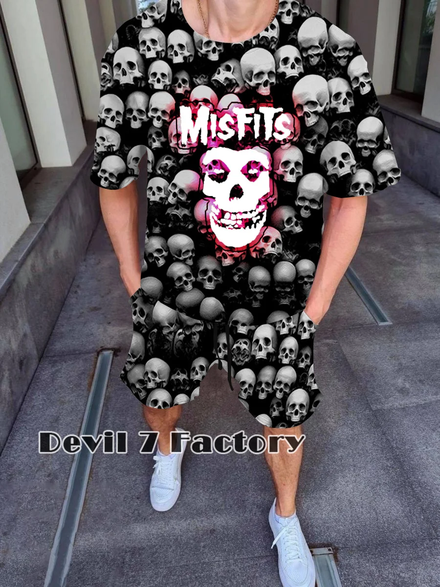 Tracksuit Man Set 3D Printed Misfits Hip Hop Band Vintage T-Shirt Shorts Outfits Summer Casual Men's Clothing Popular Streetwear