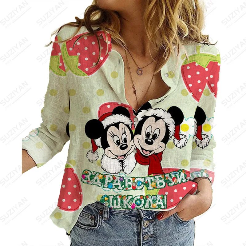 

Disney Christmas2022 New Fashion Long Sleeve Casual Street Shirt Blouses Printed Women'S Shirt Spring And Autumn New Long Sleeve