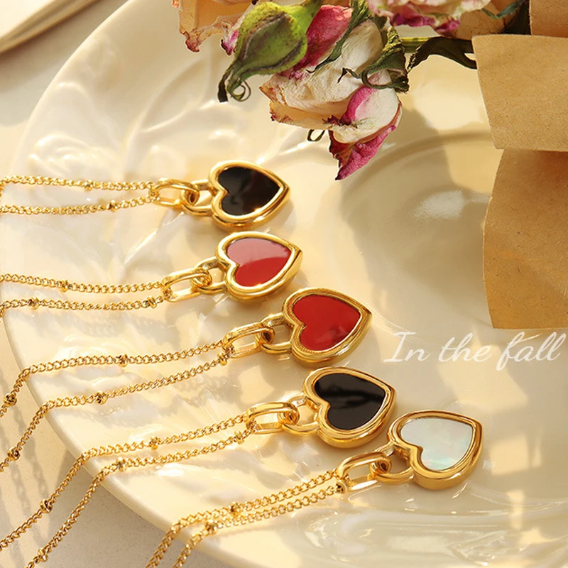 

Stainless Steel Dainty Double Sided Heart Pendan Necklace for Women Necklace Shell Inlaid Jewelry Holiday Party Gift Jewelry