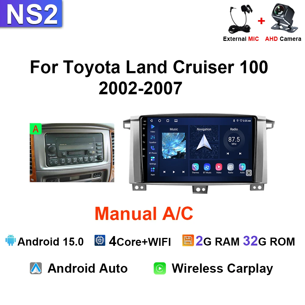 Автомобильный радиоприемник для Toyota LC100 Land Cruiser 100 LC 100 2002-2007, Android, GPS-навигация, 2K-экран, мультимедийный плеер Carplay 8 + 128G