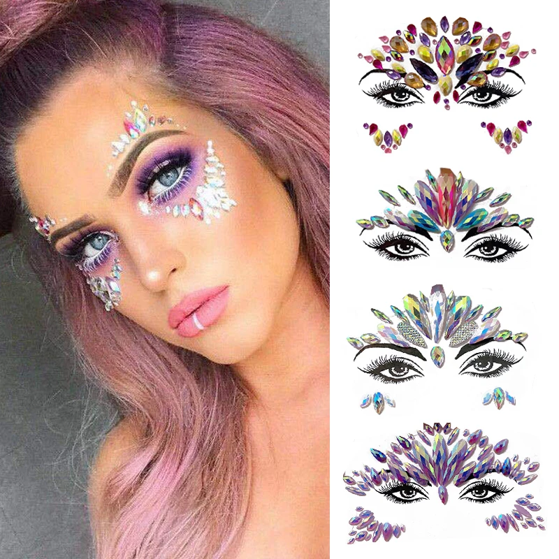 

3D Self Adhesive Glitter Rhinestone Temporary Sexy Face Tattoo Sticker DIY Holiday Party Masquerade Body Facial Jewelry Tattoo