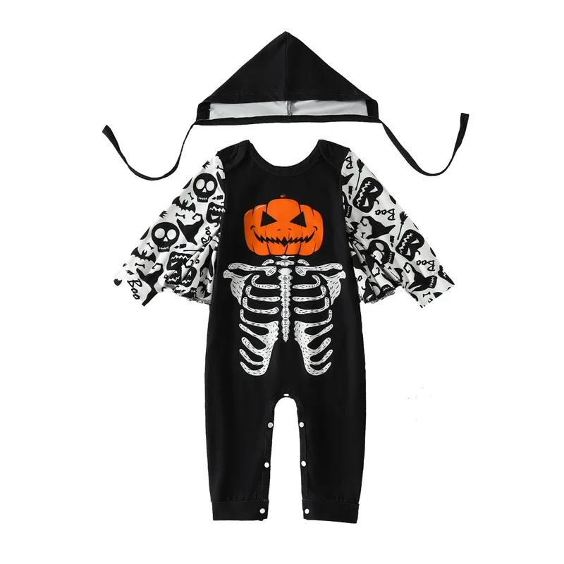 

JCMoniDun Детский костюм летучая мышь мой первый костюм на Хэллоуин комбинезон в виде тыквы скелета с длинным рукавом для малышей Косплей комбинезон с шляпой