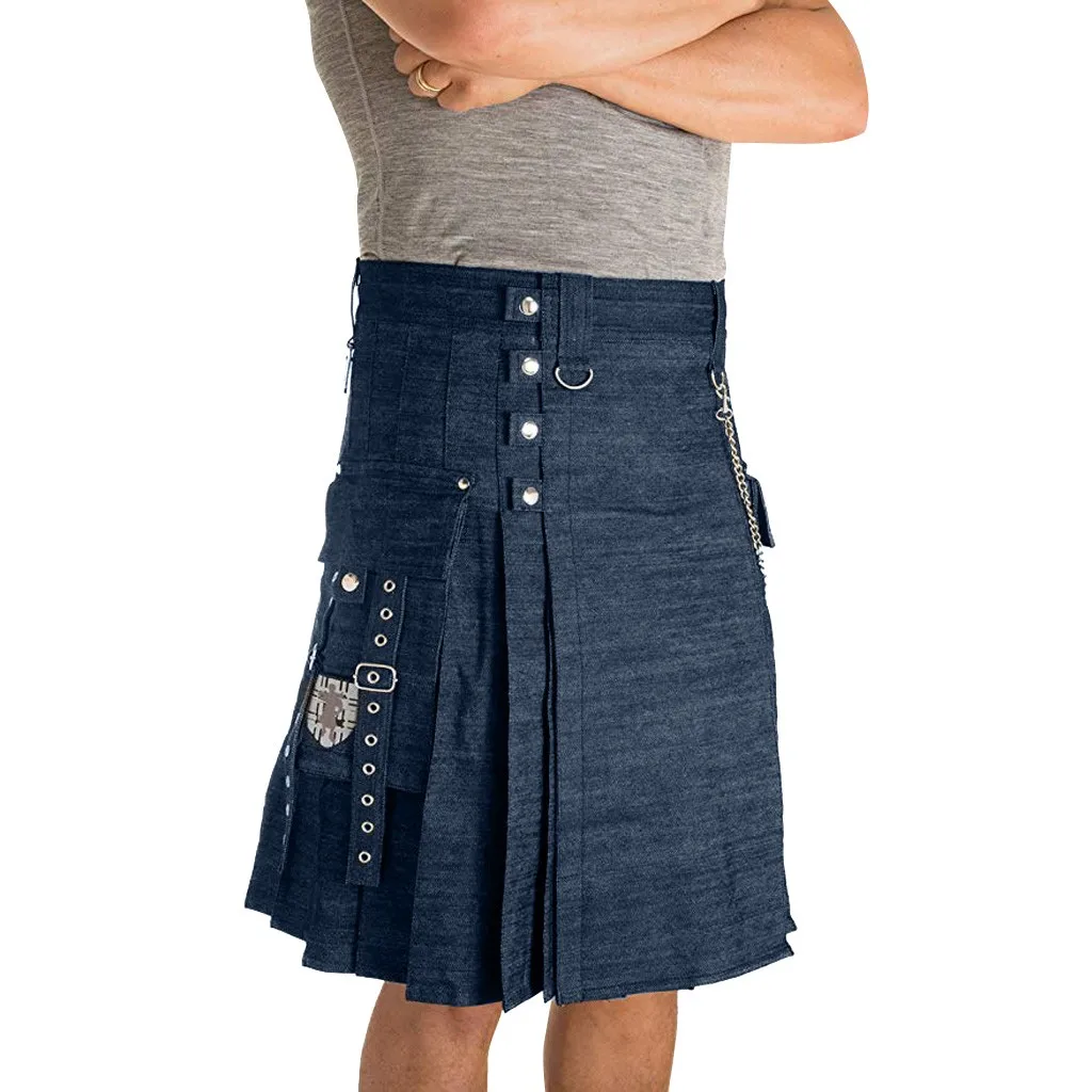 

Mens Vintage Scotland Gothic Fashion Kendo Denim Skirt Scottish Clothing