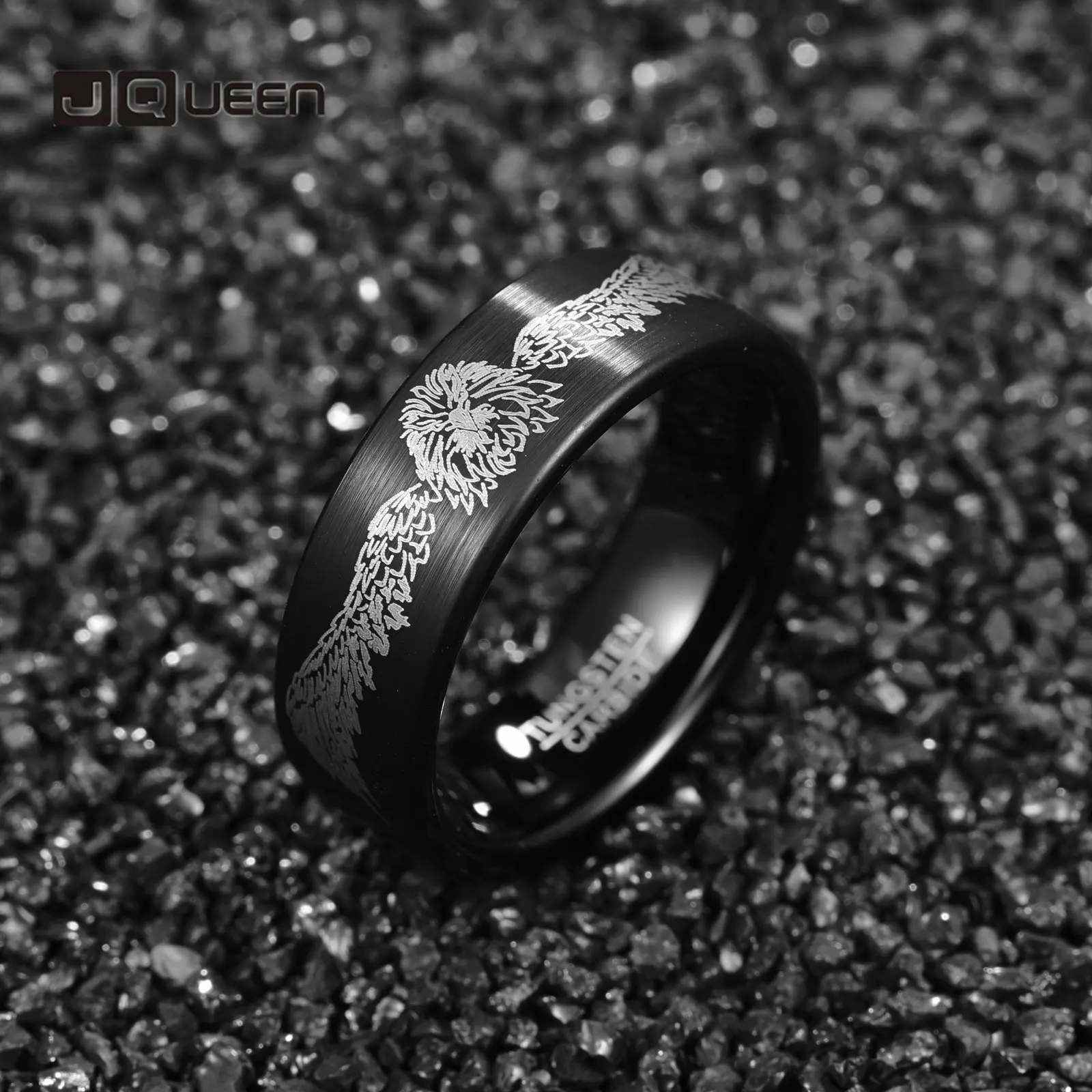 

8mm Tungsten Ring Electroplating Black Laser Winged Lion Tungsten Steel Ring Black for Men Best Gift Size 7-12 New Arrival