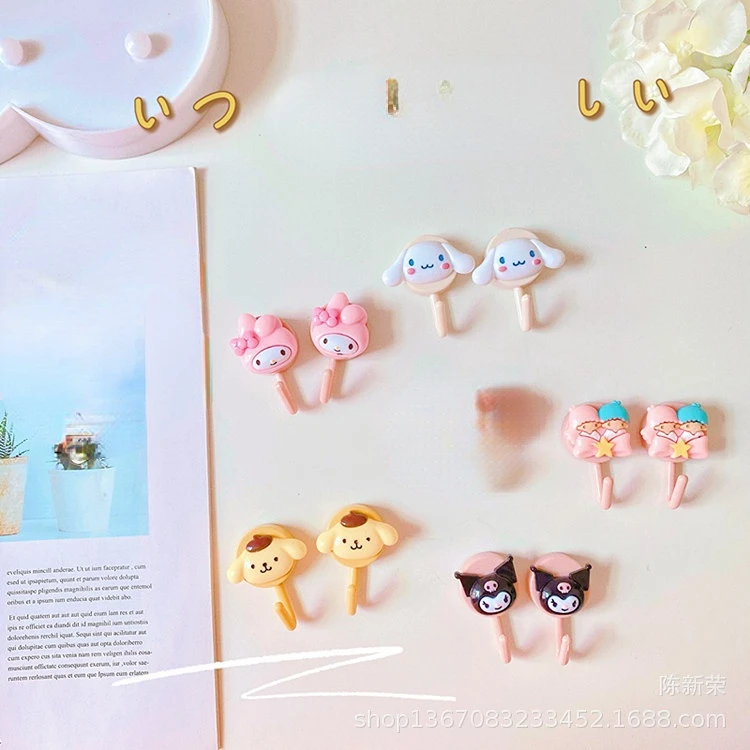 

Sanrio Cute Girl Heart Wall Cartoon Doll Decoration No Trace Hook Dormitory Bedroom Free Punching Glue Hook