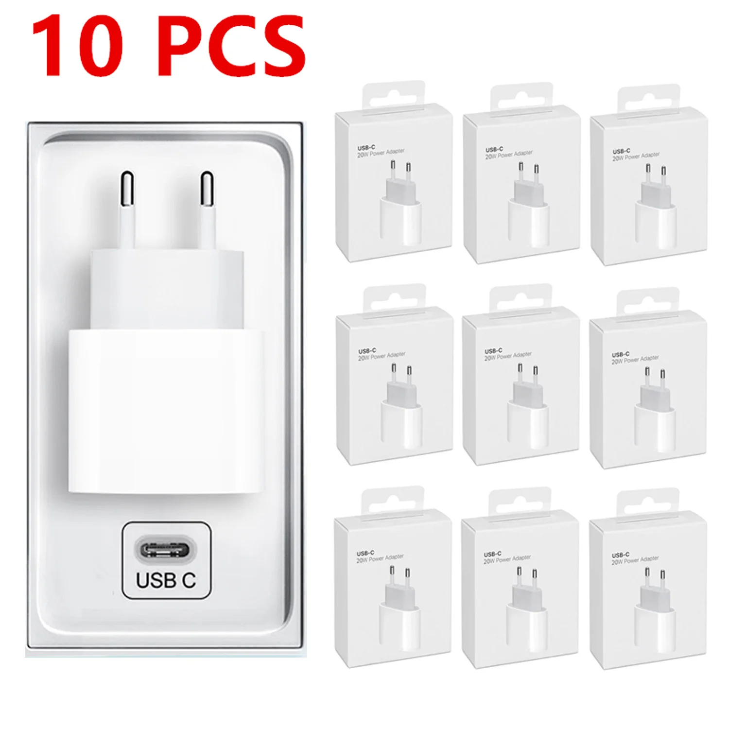 

10 шт., USB-кабель для быстрой зарядки, 20 Вт, с евровилкой