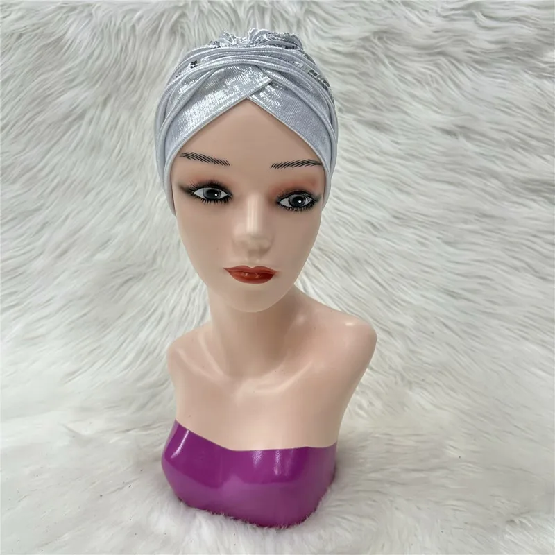 Новейшая шапка-тюрбан с блестящими пайетками для женщин готовые женские повязки