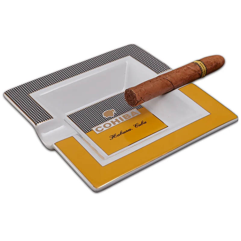 

COHIBA cigar ashtray square two-slot ceramic ashtray classic cigar special accessories living room decoration cigar stand