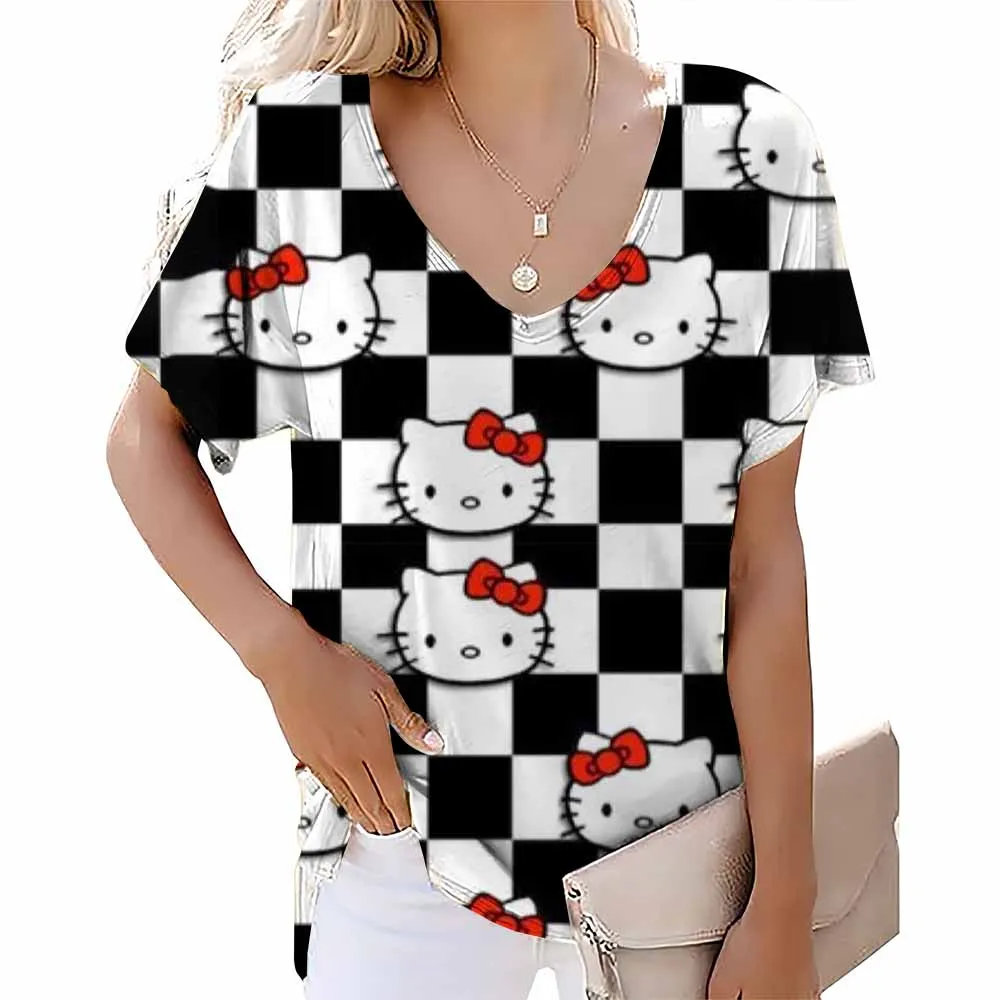 Женская футболка Hello Kitty с аниме-принтом женский топ высокого качества