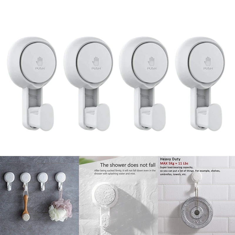 

4 Pcs the Vacuum Suction Cup Can Be Used Repeatedly the Detachable Suction Cup Hook Has No Perforation White