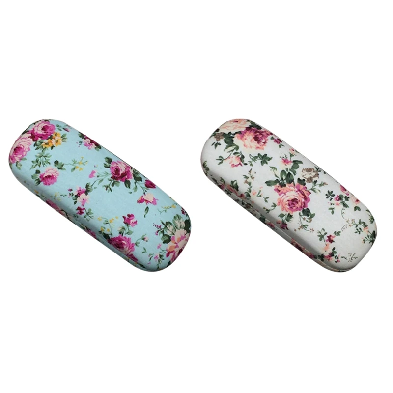 

2 Pcs New Eyeglasses Hard Case For Glasses Women Optical Cases Floral Print Eyewear Spectacles Box Holder Eyeglass Case, Light B