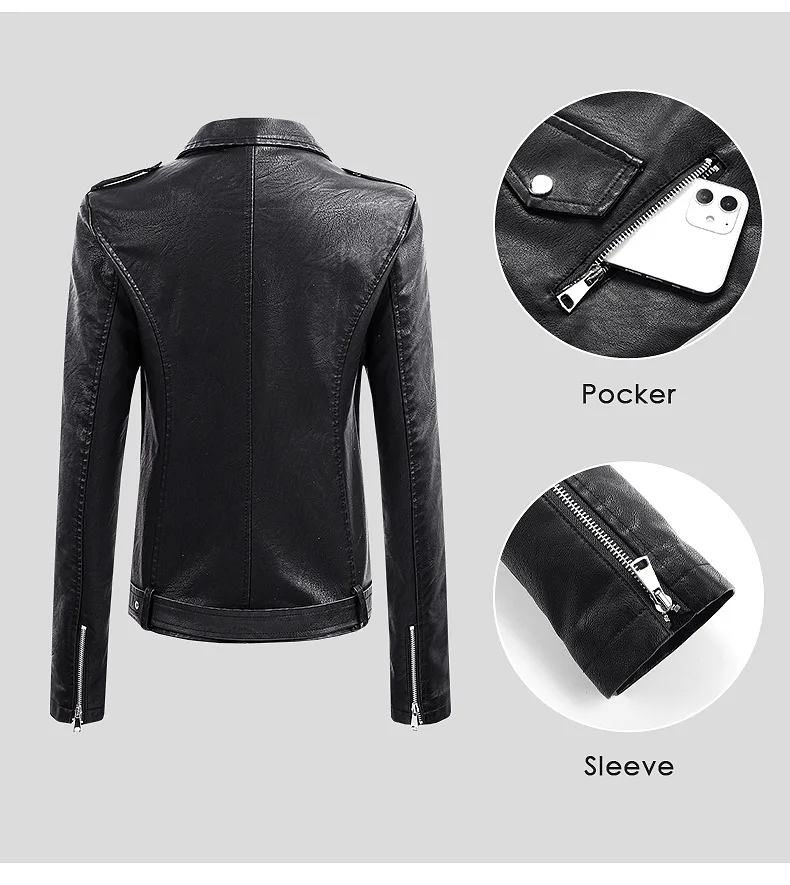 2022 Women's Leather Jacket Women's Short Spring  Autumn Korean Fashion Motorcycle Leather Jacket Skinny Clothes