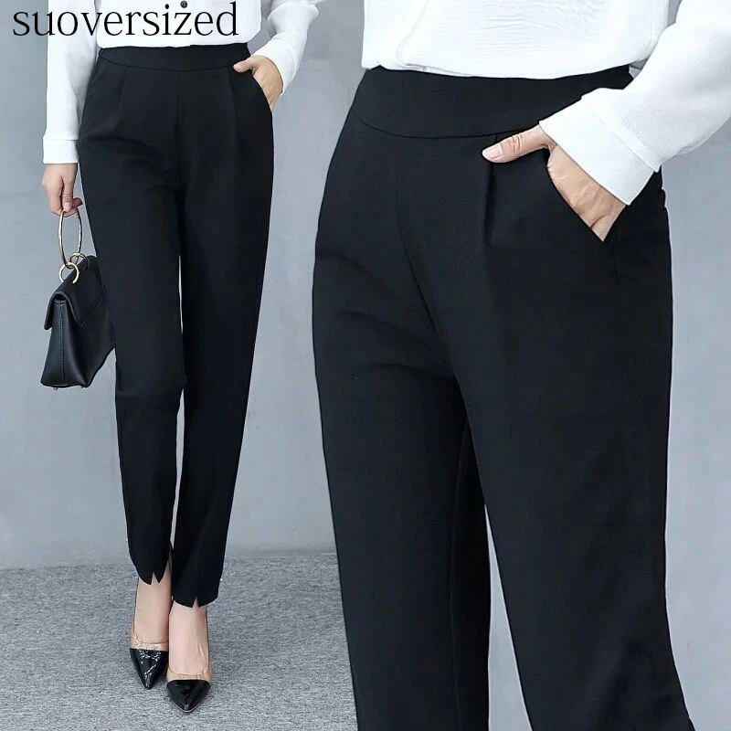 

Mujer New Aesthetics Suit Harem Pants Korean Fashion Basic Casual Cropped Sweatpants Spring Summer Lightweight Black Trousers