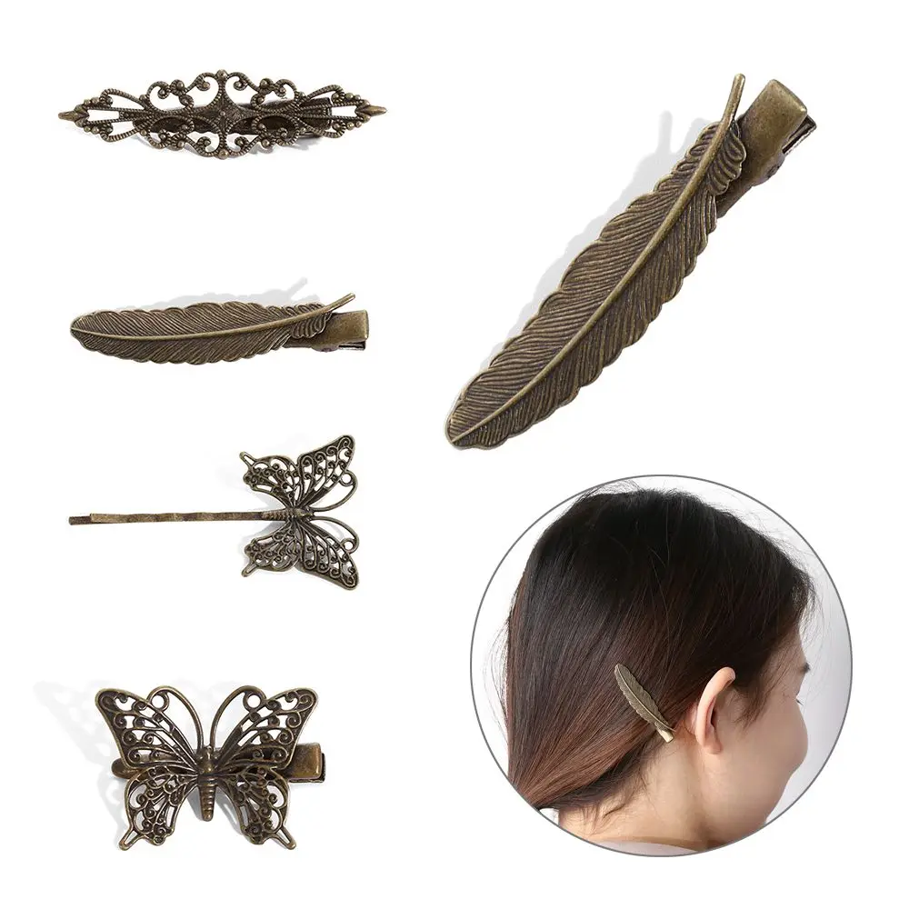 

Jewelry Glitter Retro Headwear Hollowed Hair Barrette Butterfly Feather Hairpin Metal Hair Clip