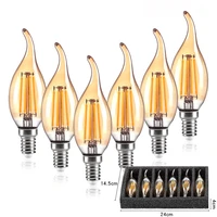 6pcs c35 4w dimmable led bulb amber glass e12 e14 warm white 2200k filament light 220v 110v design energy saving 360 degree lamp