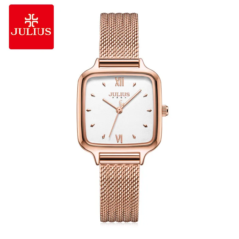 JULIUS Girls Gifts Brown Single Fold Buckle Fashion Pointer Square Quartz Women's Alloy Watch Reloj Mujer Marcas Famosas De Lujo