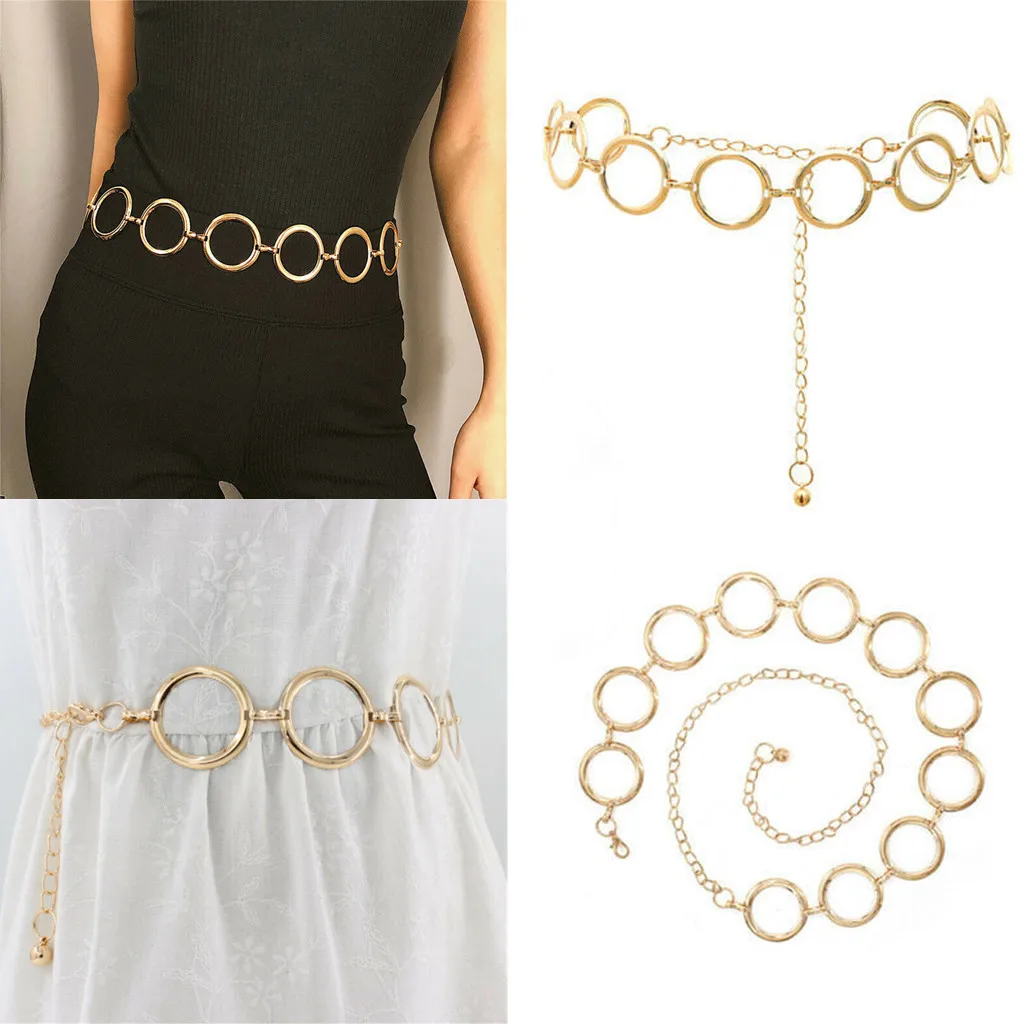 

Metal Waistband Wide Circle Flower Belt Women Waist Chain Vintage Gold Belt