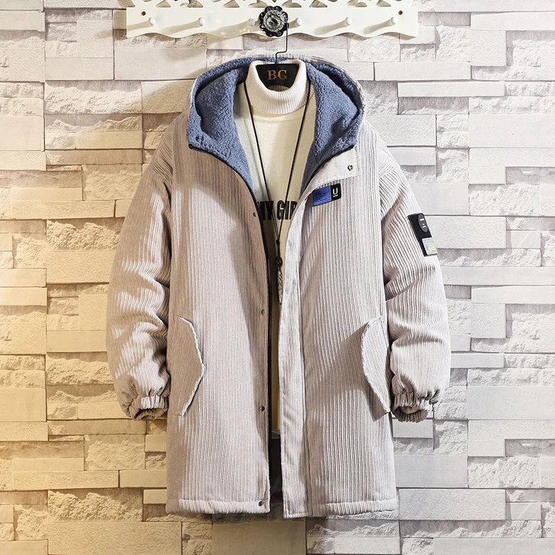 

Hooded Corduroy Medium Length Lamb-stitched Cotton Coat Winter 2024 New High Quality Warm Jacket Men Big Size M-5XL Drop Ship