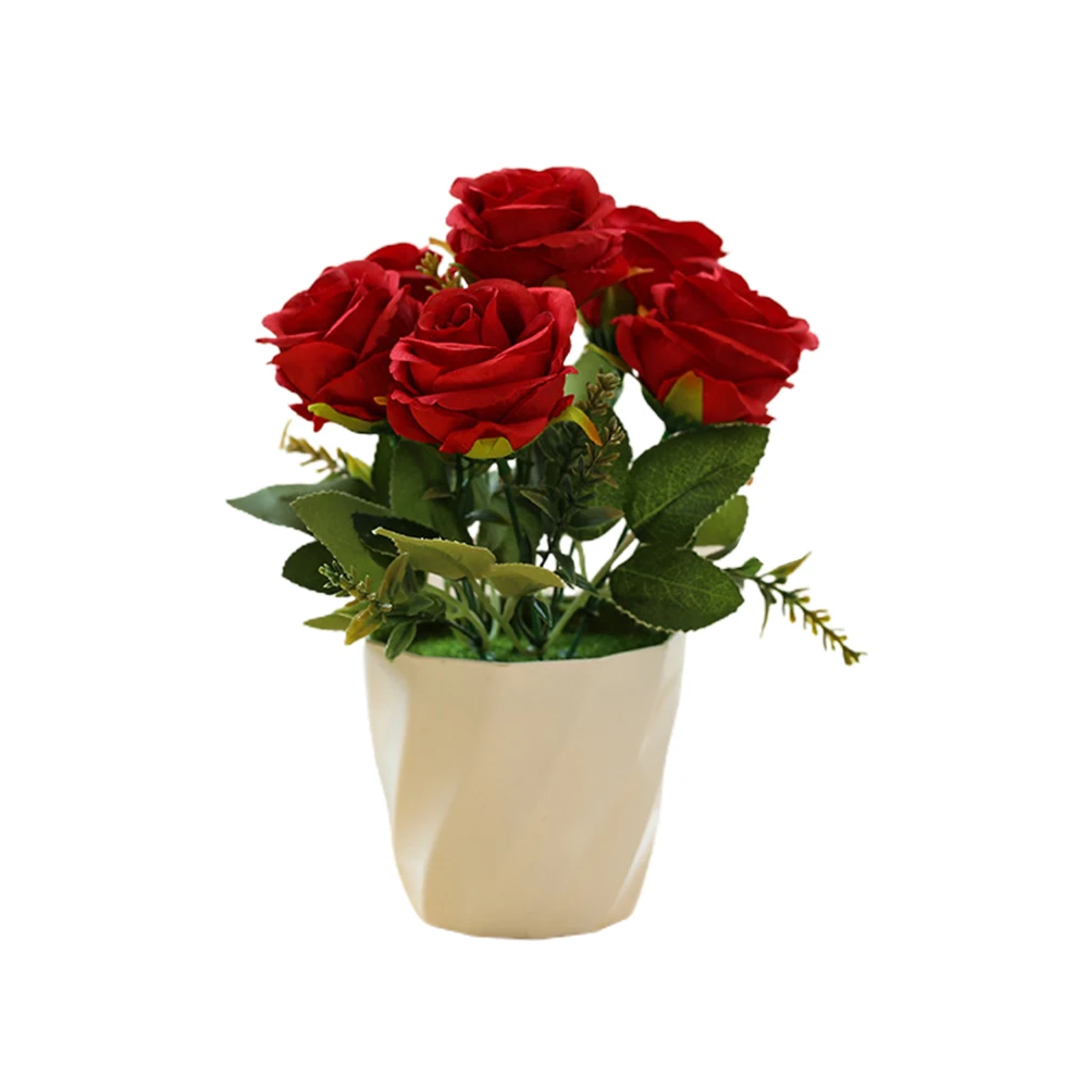 

Flowers Bonsai Artificial Rose Flowers Potted Ornament For Home Room Table For Wedding Office Hotel Garden Decor
