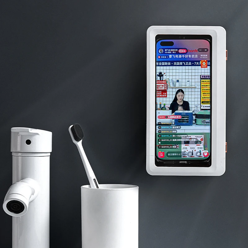 

Phone Holder Bathroom Waterproof Case Box Wall Mounted All Covered Mobile Phone Shelves Self-Adhesive Shower Accessories