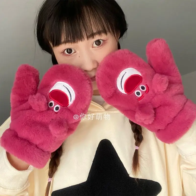 

Новинка, мультяшный персонаж из мультфильма Disney плюшевая перчатка Lotso Kawaii, толстый теплый милый зимний мягкий женский Мягкий подарок для де...