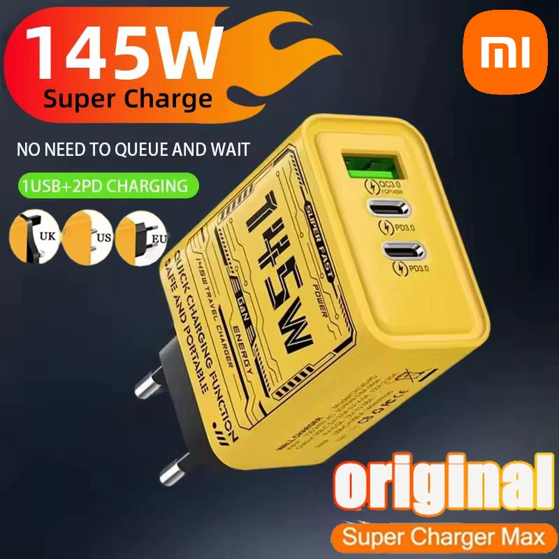 Фото Xiaomi 145W Ultra Fast Charging 3-портовый Pd Usb Type-c Qc 3.0 Super Charge Adapter Eu/us/uk Plug Настенный адаптер для Iphone Samsung №1