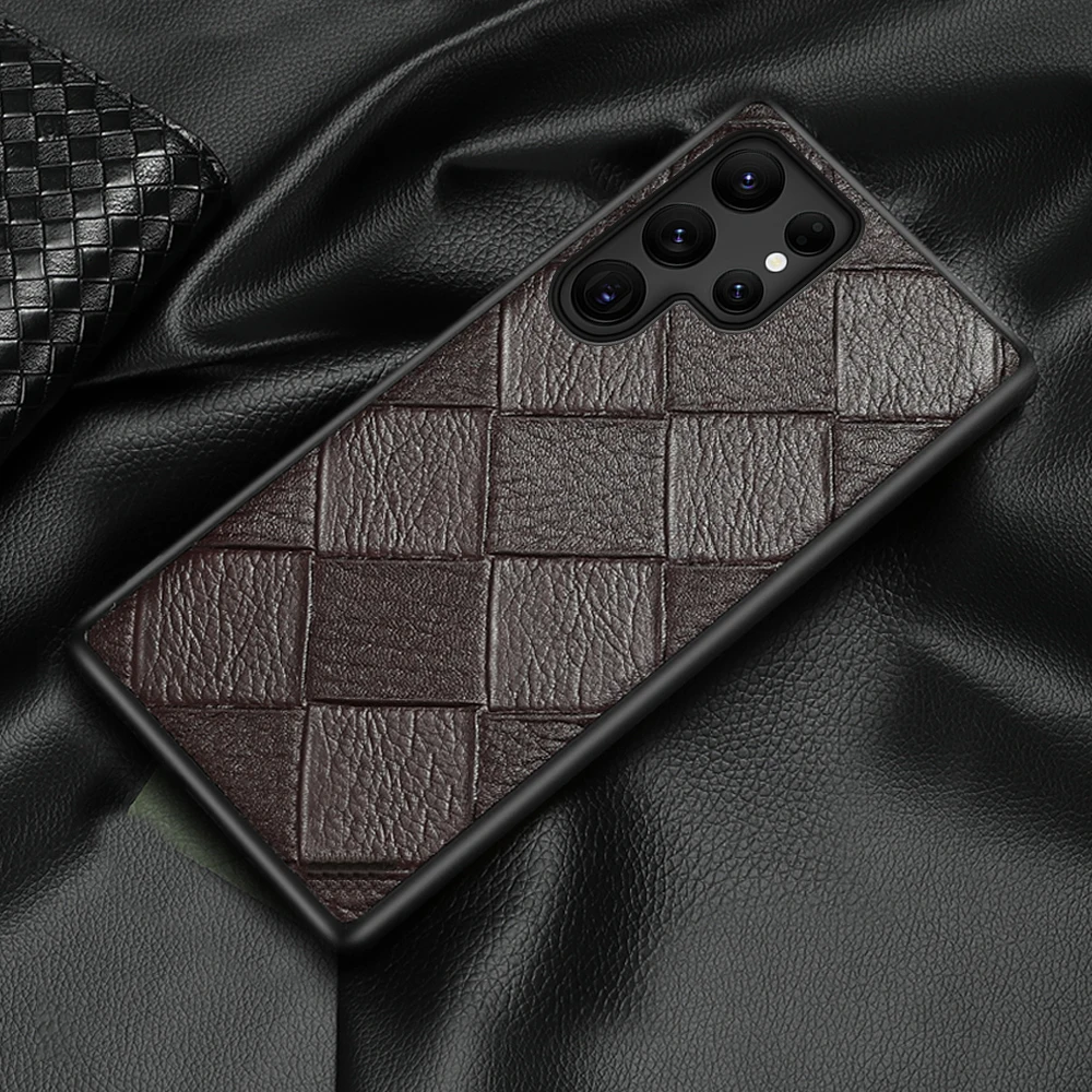 

Genuine Leather Rhombus Cover Case For Samsung Galaxy S22 Ultra S20 S21 FE S9 S10 S22 Plus Note 20 10 Plus A52S A52 A51 A32 A12