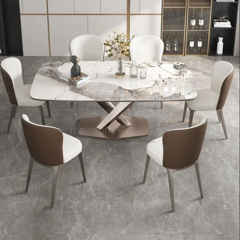 

Nordic Minimalist Kitchen Furniture Household Light Luxury Marble Dinning Table With 6 Chairs Modern Creative Dinning Table Set