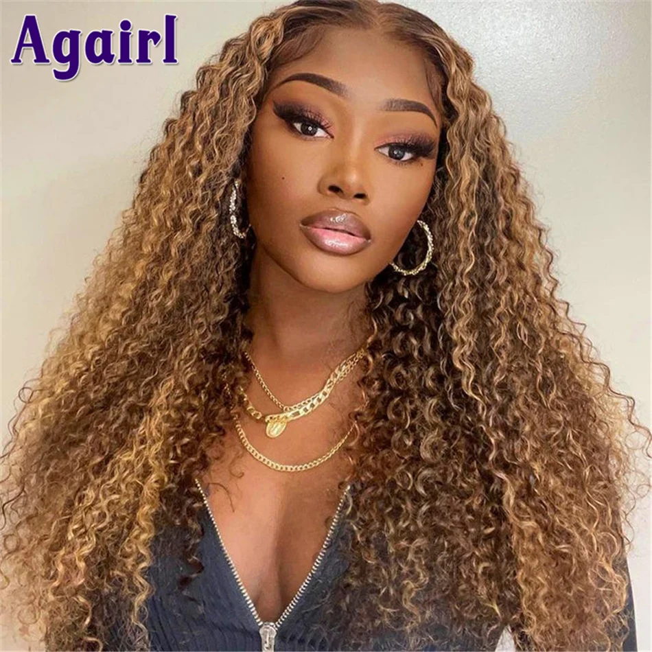 13x6 Lace Frontal Wigs Highlight Brown Curly Human Hair Wigs HD Transparent Lace Front Wigs PrePlucked Highlights 27 Closure Wig