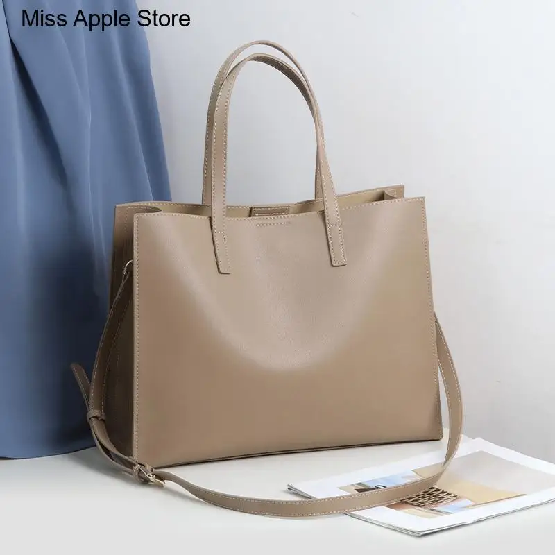 14 Inch Laptop Bag Women's Bag New Female Handbags Fashion Briefcase Genuine Leather Commuter Portable Shoulder Tote Bags