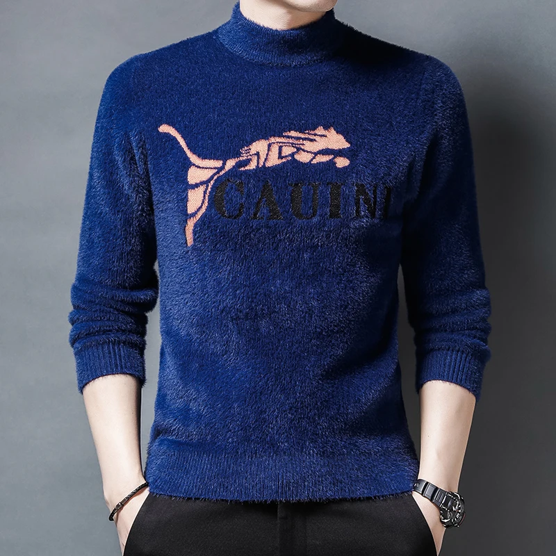 

Мужской свитер осень-зима 2023, свитер с вышивкой и полувысоким воротником, модный Повседневный свитер, мужской теплый и плотный
