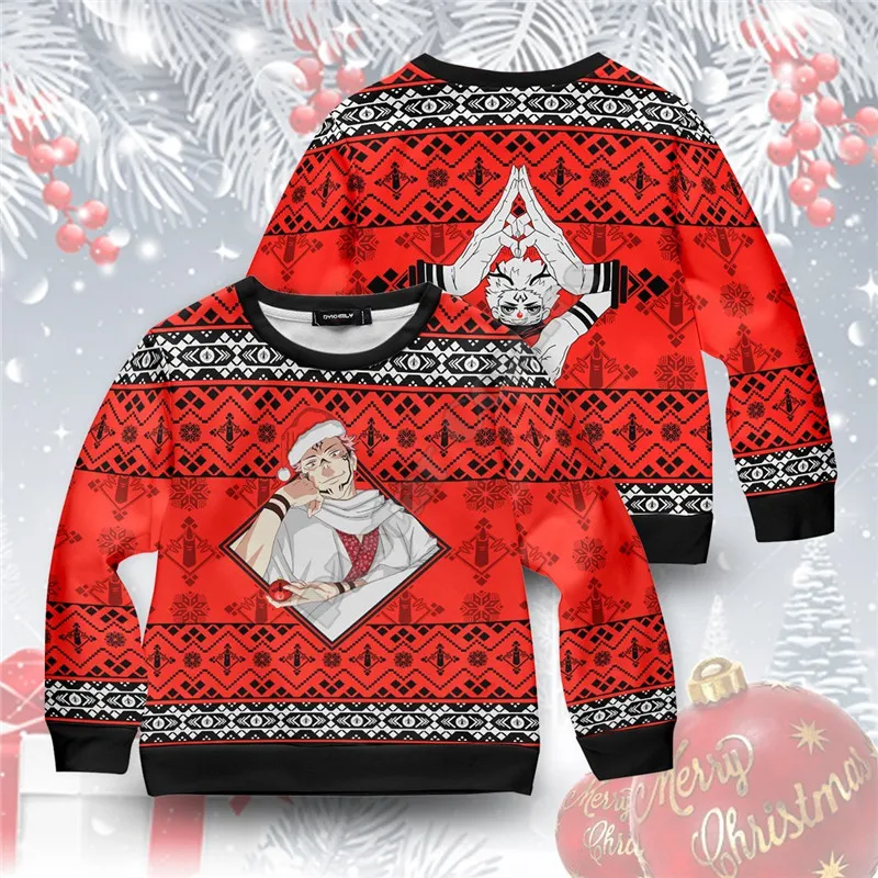 PLstar Cosmos Sukuna Christmas 3d printed Hoodies Pullover Boy For Girl Long Sleeve Shirts Kids Christmas Sweatshirt