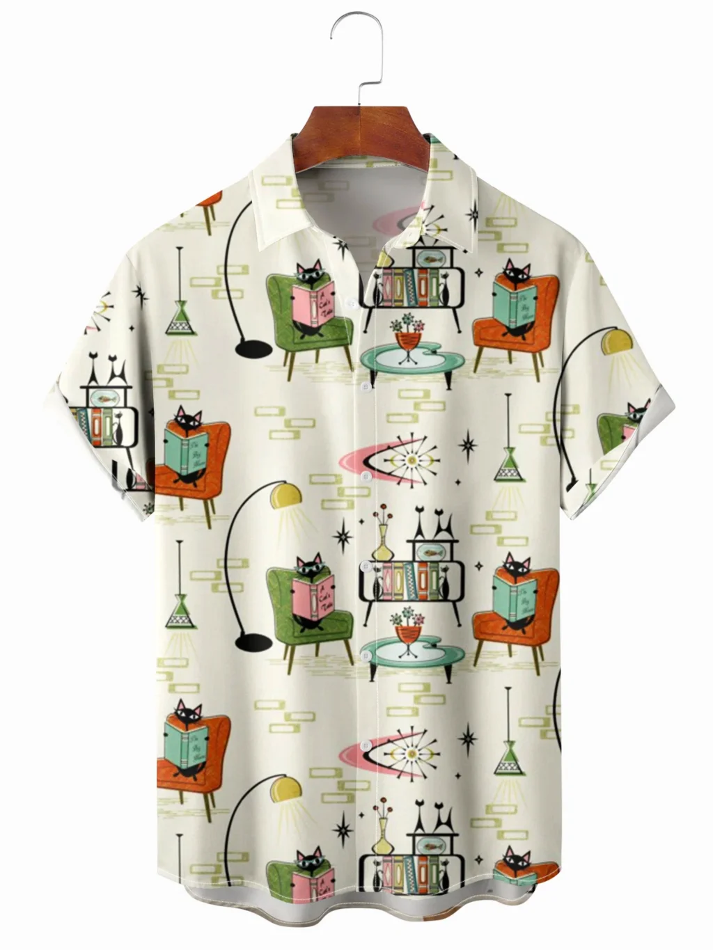 

Men's Geometric Cat Print Casual Breathable Short Sleeve Shirt