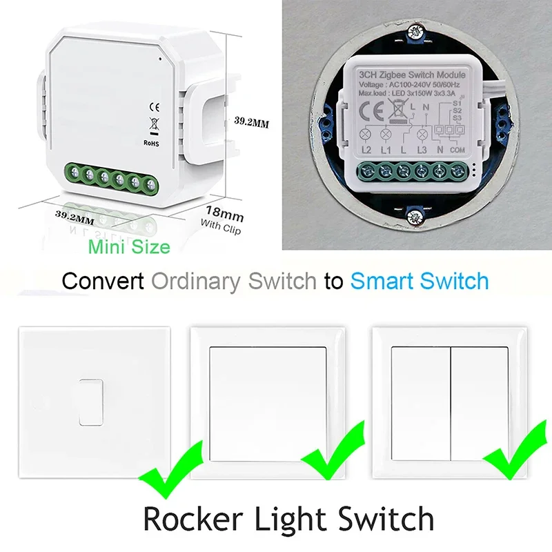 Tuya Zigbee 3/4 Gang Smart Light Switch Module Need Neutral Wire 2 Way Control DIY Breaker Works With Alexa Google Home
