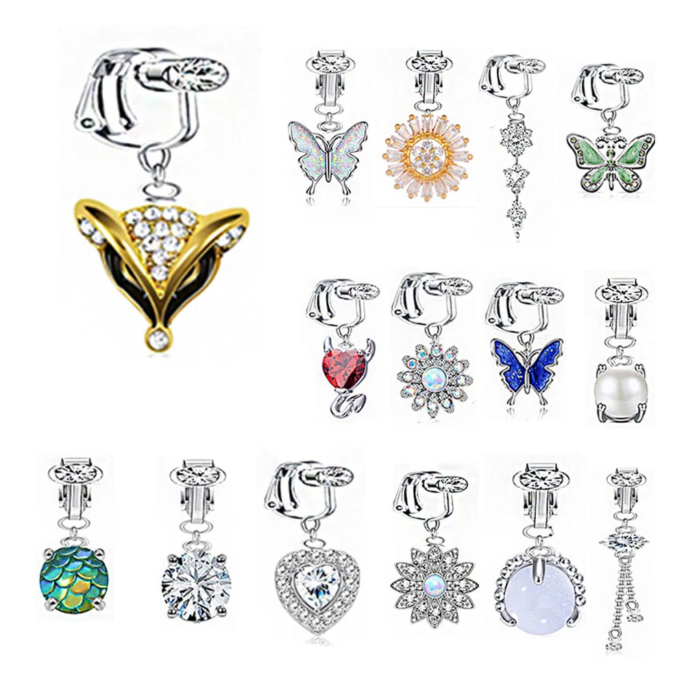 

Heart Fake Belly Button Ring Fake Belly Piercing Butterfly Clip On Umbilical Navel Fake Pircing Butterfly Cartilage Earring Clip