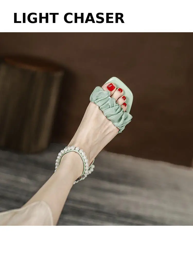 Sandals Women's Summer Thick Heel Transparent Heel All-match Women's High Heels Sexy Pleated Women's Sandals Dress Party Shoes